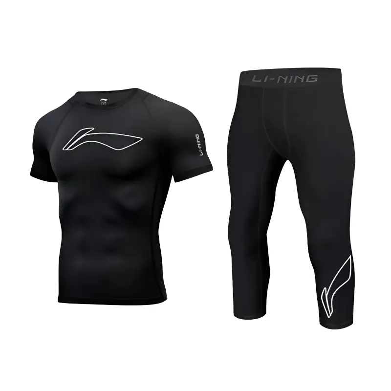 

Фитнес-комплект Li-Ning для мужчин с круглым вырезом Moderate, set (черный short-sleeved+черный tight fit shorts)