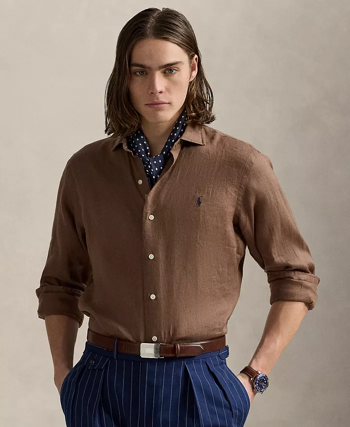 

Мужская классическая льняная рубашка Polo Ralph Lauren, коричневый