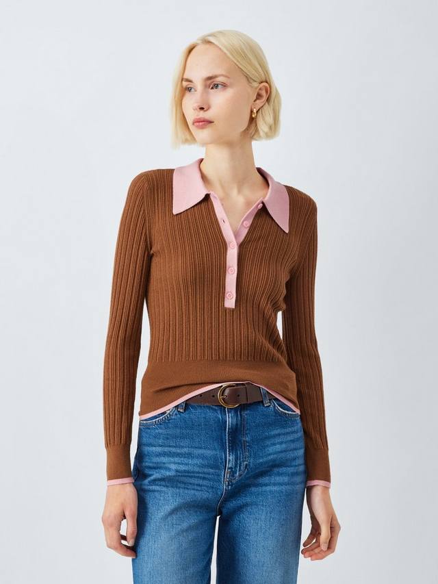 

Контрастный вязаный поло AND/OR, Toffee/Pink