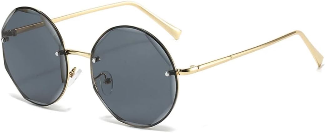 

Круглые солнцезащитные очки без оправы для мужчин и женщин, роскошные солнцезащитные очки в крупной оправе, винтажные солнцезащитные очки UV400 для женщин VRTRFFTR, Gold-black