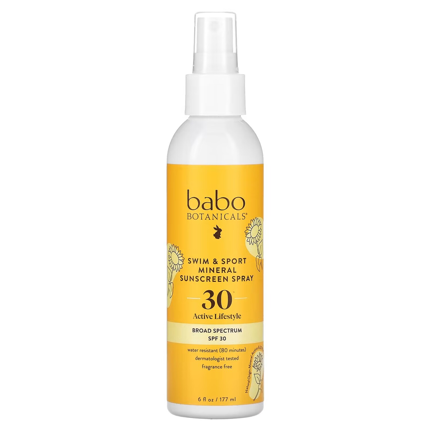 

Спрей солнцезащитный минеральный Babo Botanicals Swim & Sport SPF 30, 177 мл
