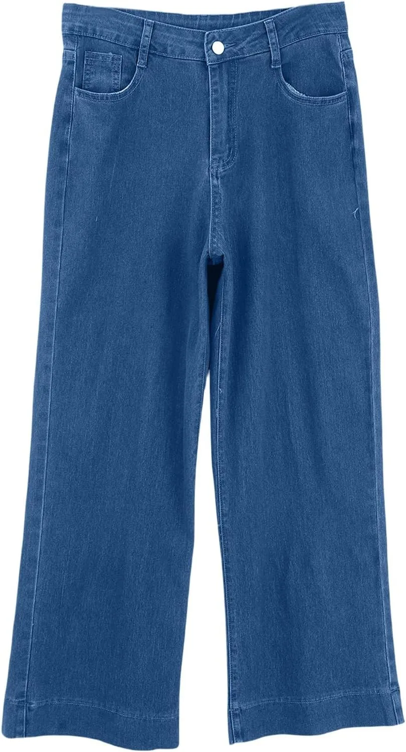 Широкие джинсы для женщин Stretchy Pull On Baggy High Waisted — фото 4