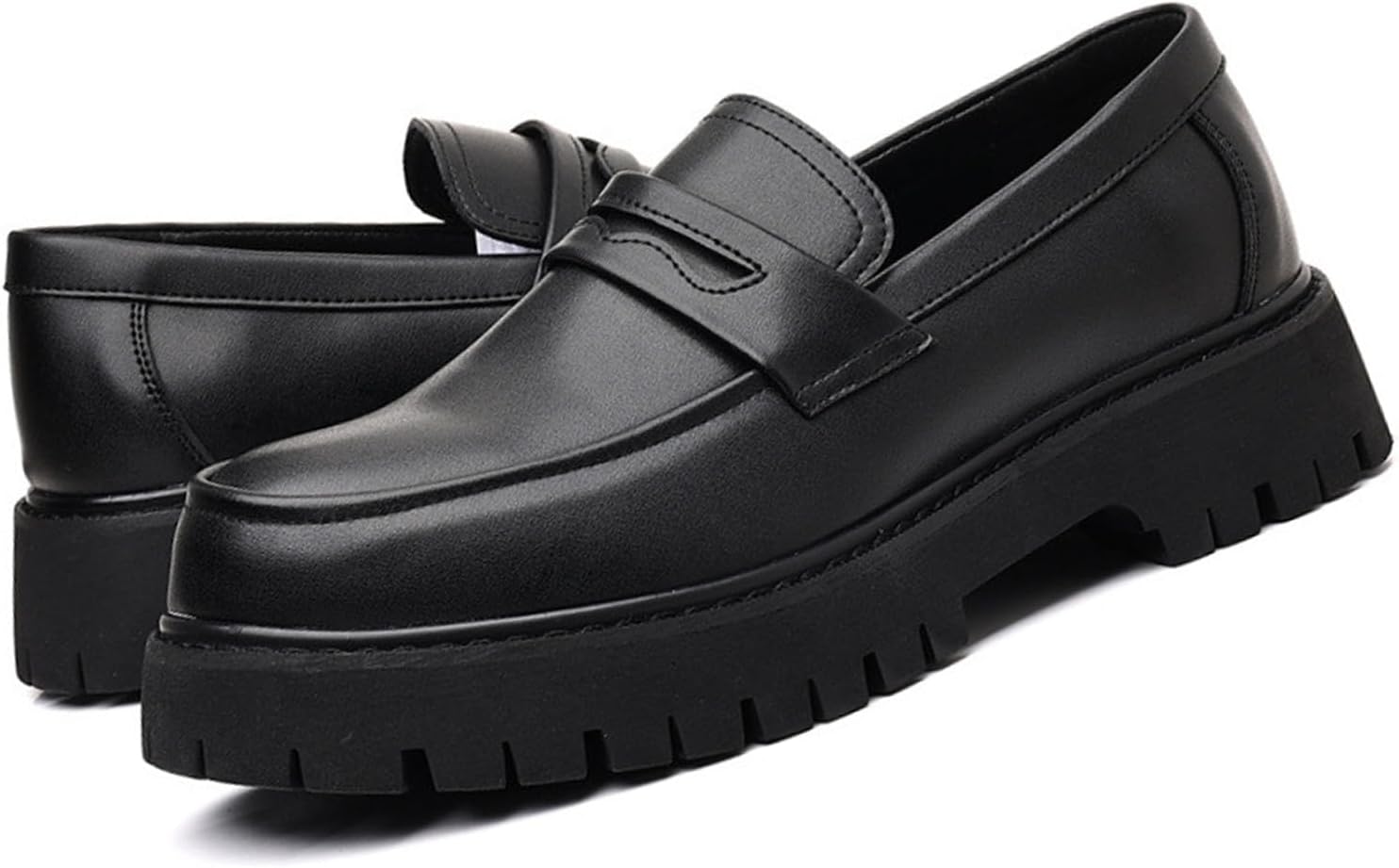 

Мужские мягкие кожаные лоферы на платформе, модные повседневные деловые туфли типа пени, безшумные лоферы на рифленой подошве без шнурков Gxnngej, черный