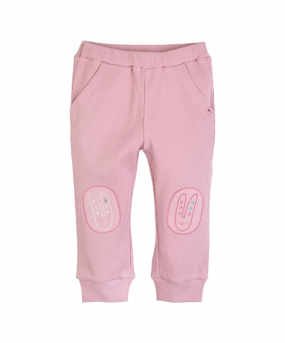 Длинные брюки из кроличьего трикотажа в рубчик Moimoln, Pink