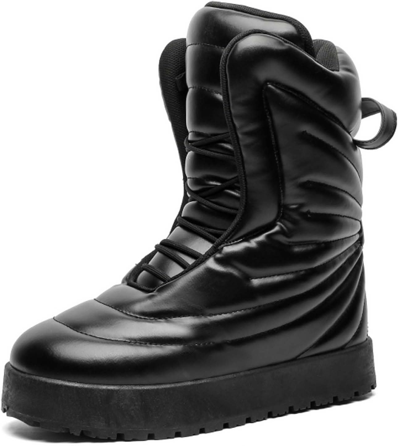 

Мужские большие желтые ботинки - повседневные зимние ботинки для снега - черные кожаные ботинки на шнуровке с платформой и закругленным носком - зима Generic