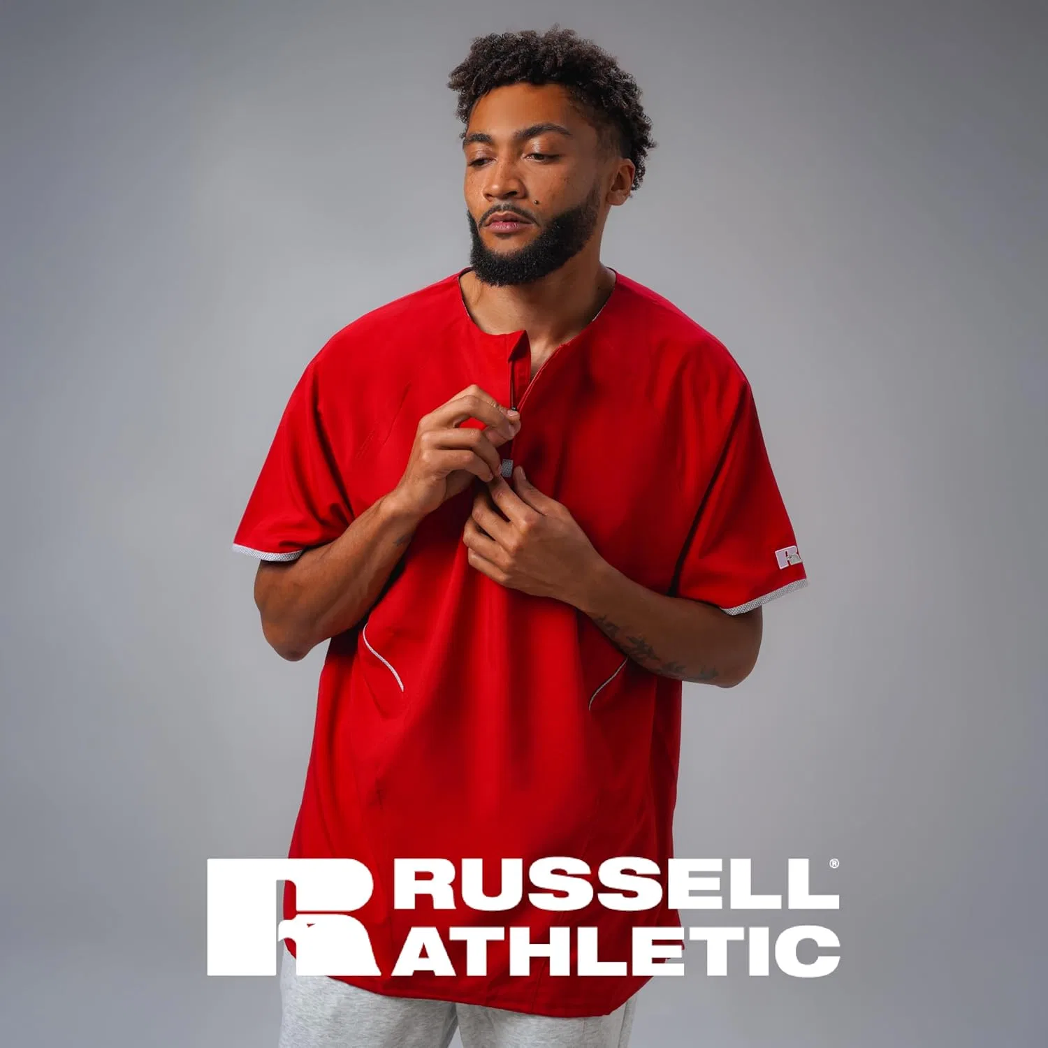 Мужская куртка-пуловер с коротким рукавом Russell Athletic Cage Jacket - легкая спортивная верхняя одежда, Royal/White — фото 2