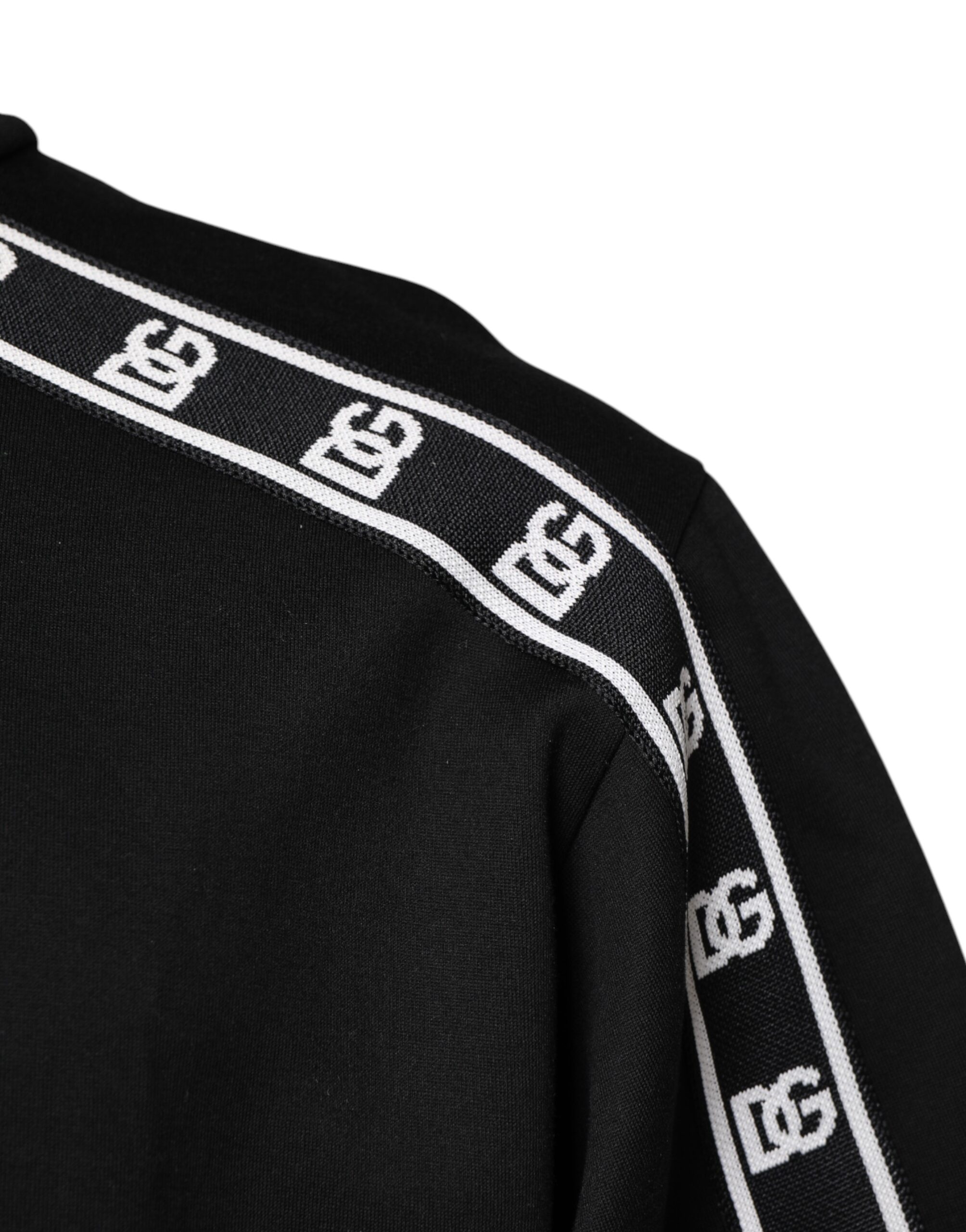 Черная хлопковая футболка с принтом DG и высоким воротом Dolce & Gabbana, Black — фото 2