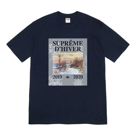 

Футболка fw19 week 17 dhiver tee winter scene printing short sleeve navy blue Supreme, синий