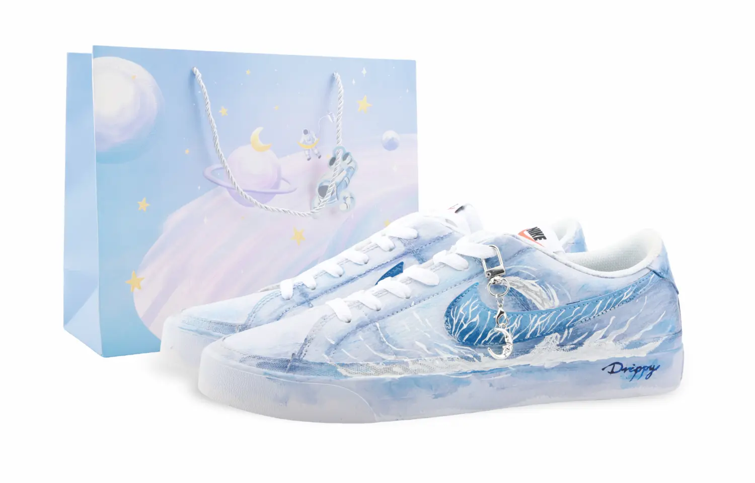 

Nike Кроссовки Court Legacy Drippy Lunar Eclipse, износостойкие, низкие, для скейтбординга, мужские, сине-белые