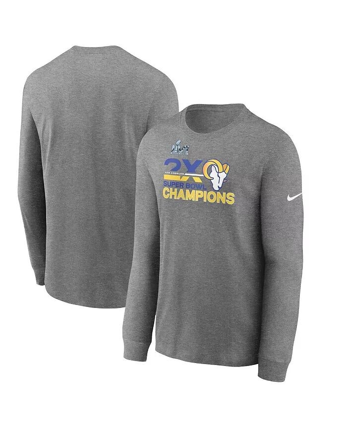 

Футболка мужская Heather Charcoal Los Angeles Rams 2-кратные чемпионы Суперкубка с длинным рукавом Nike