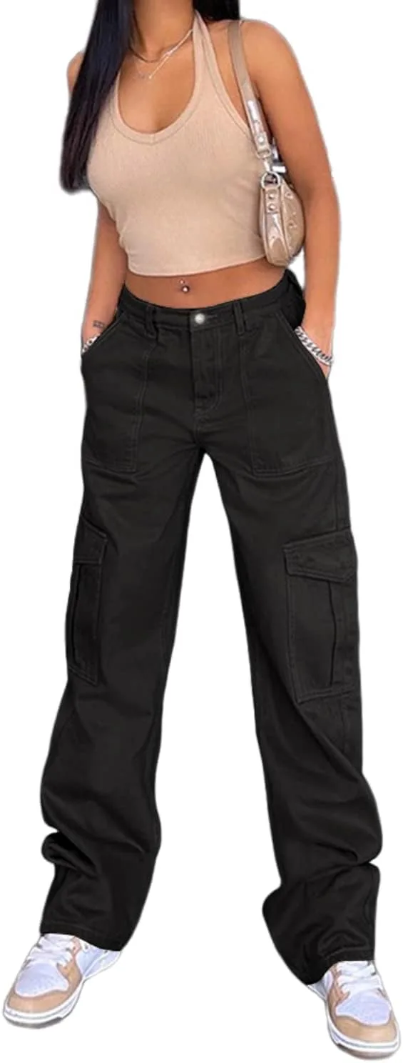 

Женские джинсы карго с высокой талией и прямым кроем ZYULACKY