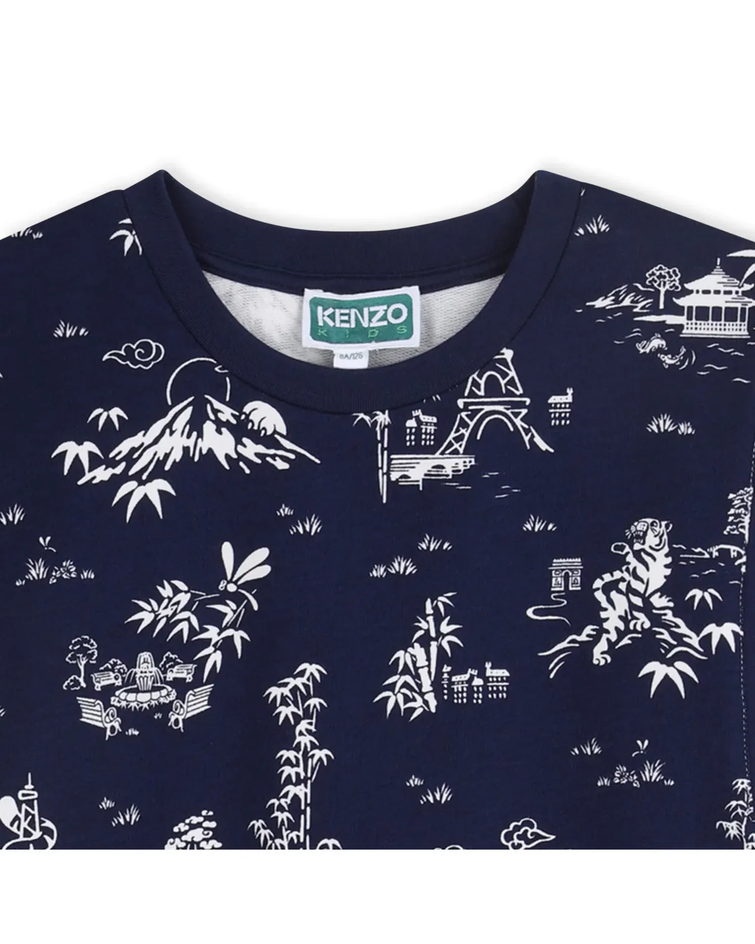 Платье для девочки с короткими рукавами и большим принтом из хлопка Kenzo Kids, синий — фото 2