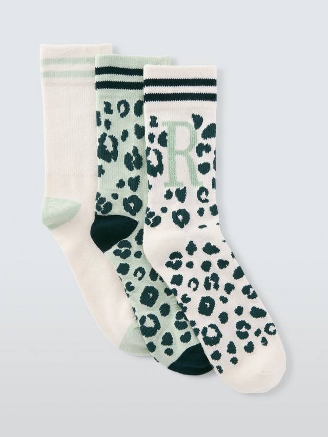 

Носки до щиколотки с принтом звериного алфавита John Lewis, R, Pack of 3, Green
