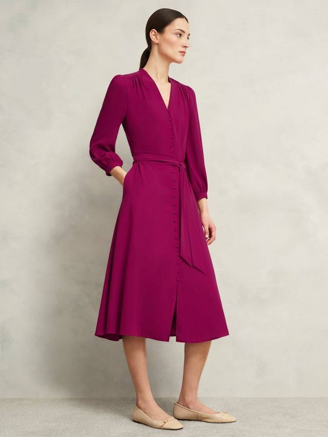 

Платье с завязками на талии из магнолии Hobbs, цвет Cerise Pink