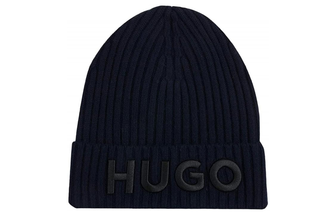 

Шерстяная шапка-бини мужская тёмно-синяя HUGO BOSS