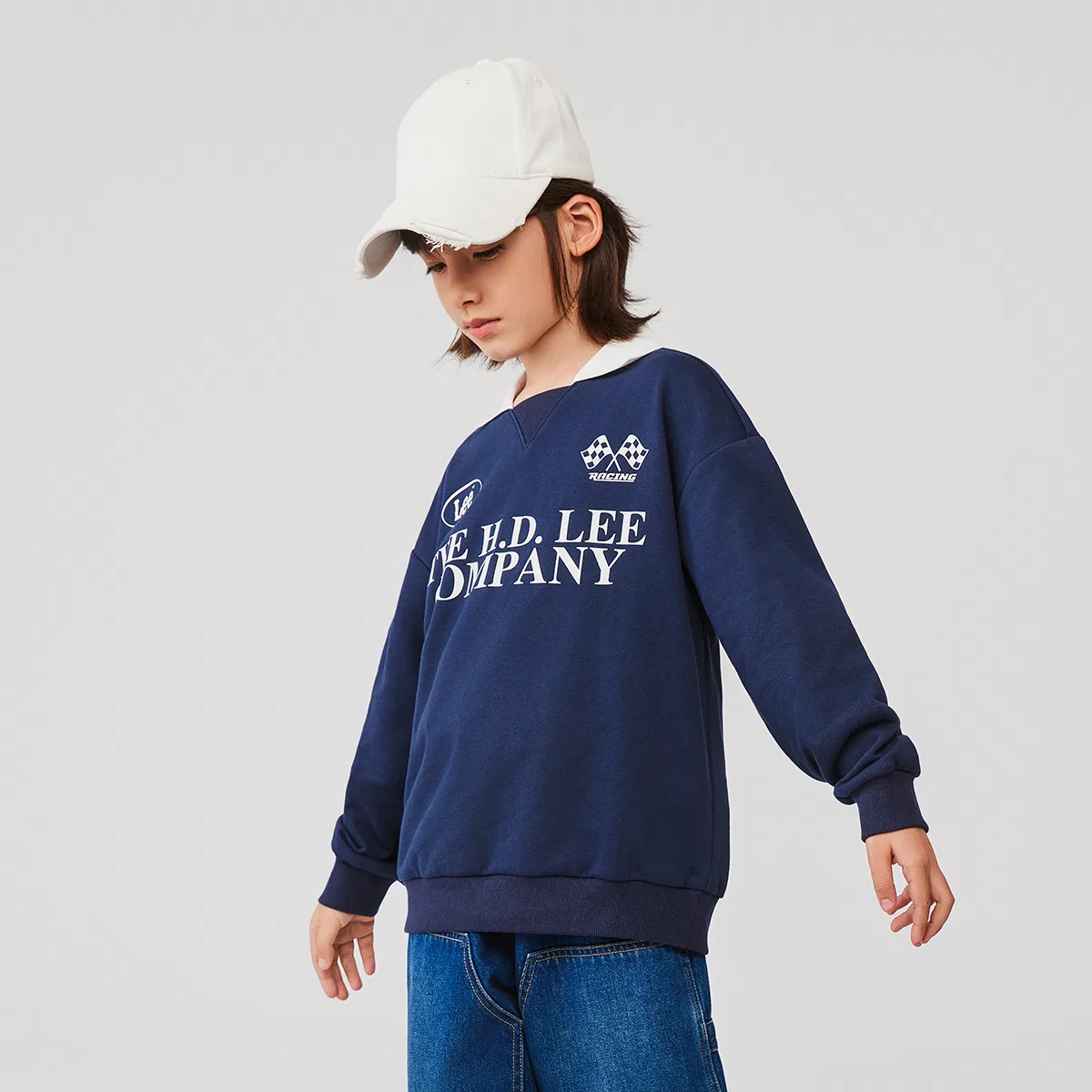 Толстовка для младших школьников Lapel Moderate LEE KIDS, White Heather Gray — фото 4