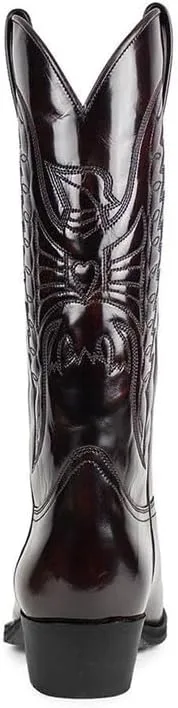 

Мужские западные ботинки с классической вышивкой в стиле ковбойских для мужчин, ретро, с противоскользящей подошвой, заостренным носком, на массивном каблуке, средние по голени, без шнуровки ZZQTBCDKY, темно-коричневый