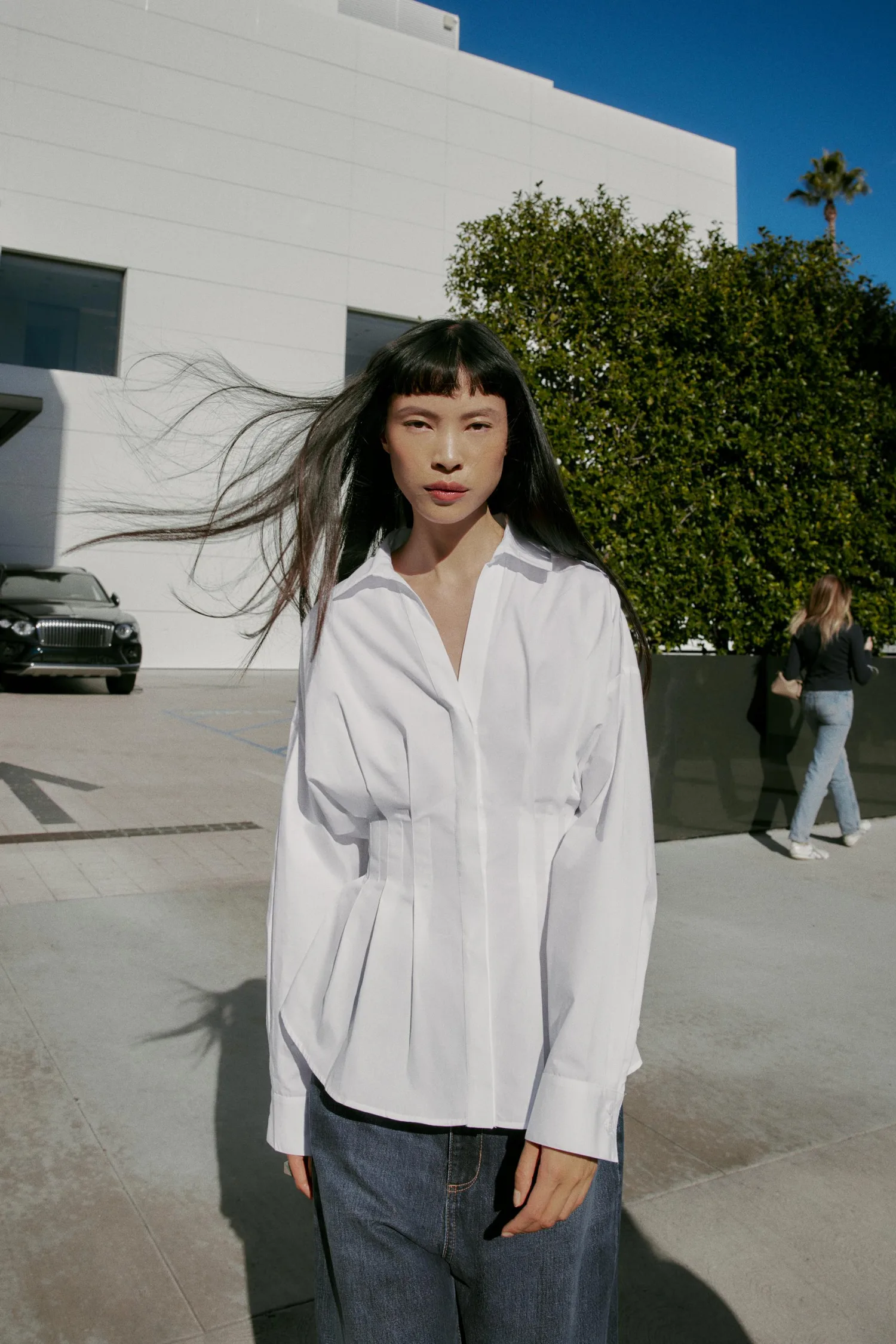 Рубашка из поплина со складками Zara, белый — фото 2