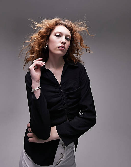 

Черная блузка с корсетом Topshop