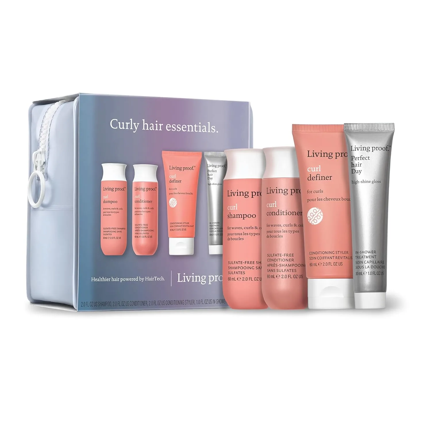 Living Proof Curly Hair Essentials Kit - набор для путешествий: шампунь, кондиционер, средство для укладки и Gloss Treatment для кудрявых волос