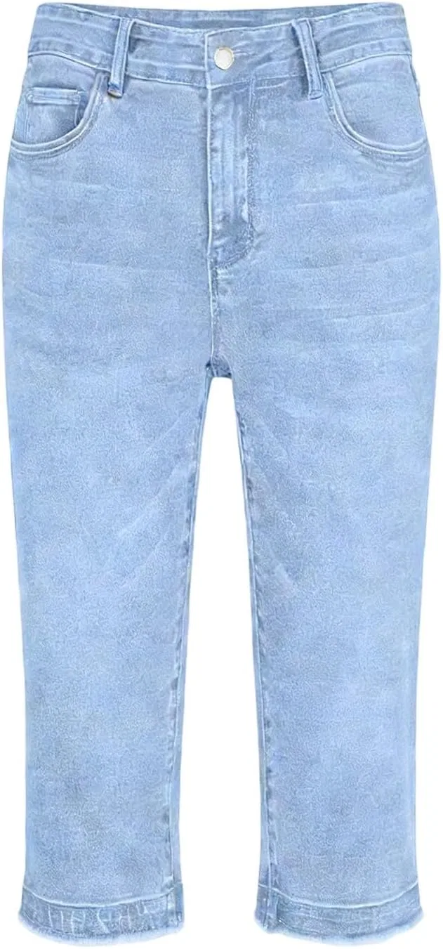 Джинсы-капри, легкая джинсовая ткань, C02-light Blue — фото 4