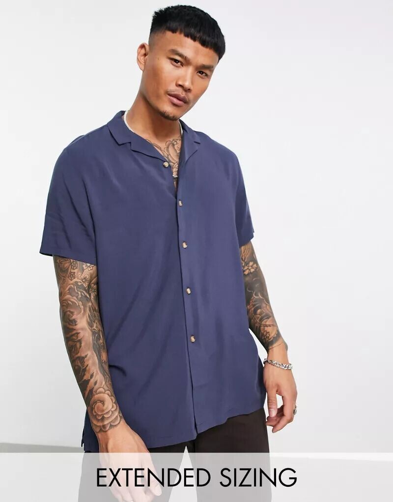 

Темно-синяя свободная вискозная рубашка ASOS