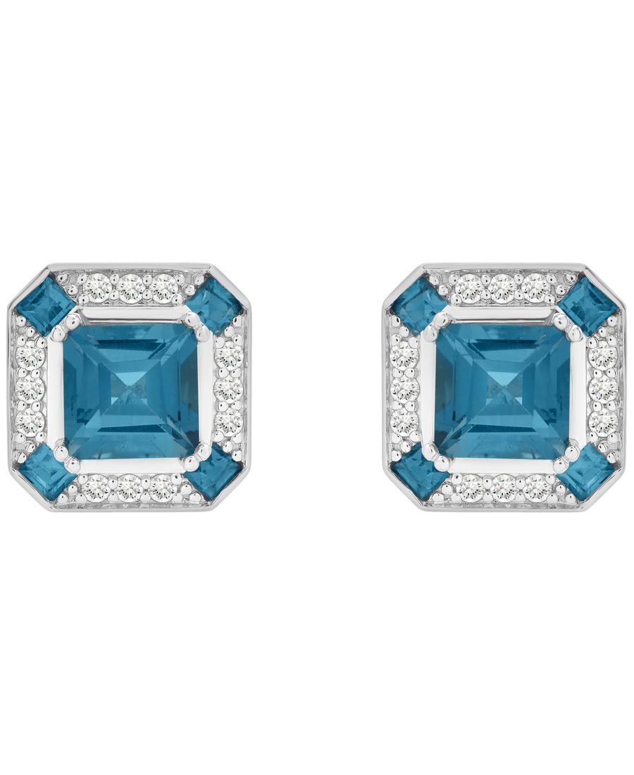 

Квадратные серьги из стерлингового серебра с выращенными в лаборатории белыми сапфирами (1/4 карата) и лондонскими голубыми топазами (3-1/3 карата) Macy's, White Sapphire