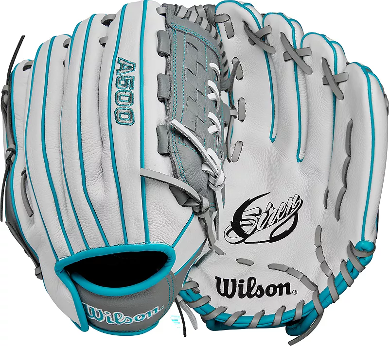 

Перчатки Wilson 11,75 дюймов для девочек A500 Siren Series Fastpitch, белый/бирюзовый