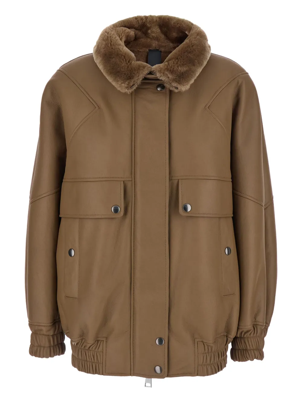 

Бомбер с меховым воротником и накладными карманами Blancha, коричневый