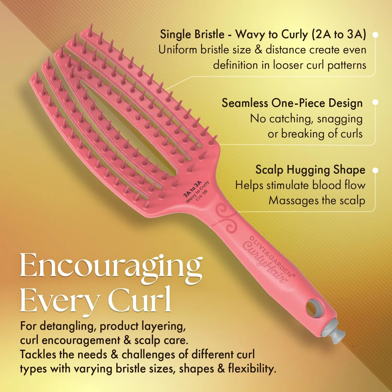 Расческа Olivia Garden CurlyHair для влажных и сухих волос - расческа для кудрявых волос, распутывания, нанесения средств для укладки, стимуляции завивки и ухода за кожей головы. — фото 3