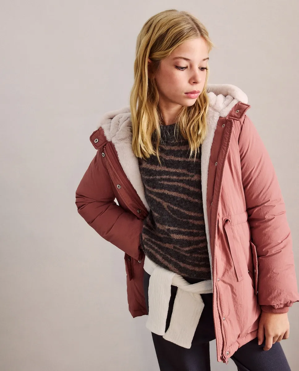 

Корейская куртка с капюшоном, карманами и мехом для девочки Coconut El Corte Inglés, терракотовый