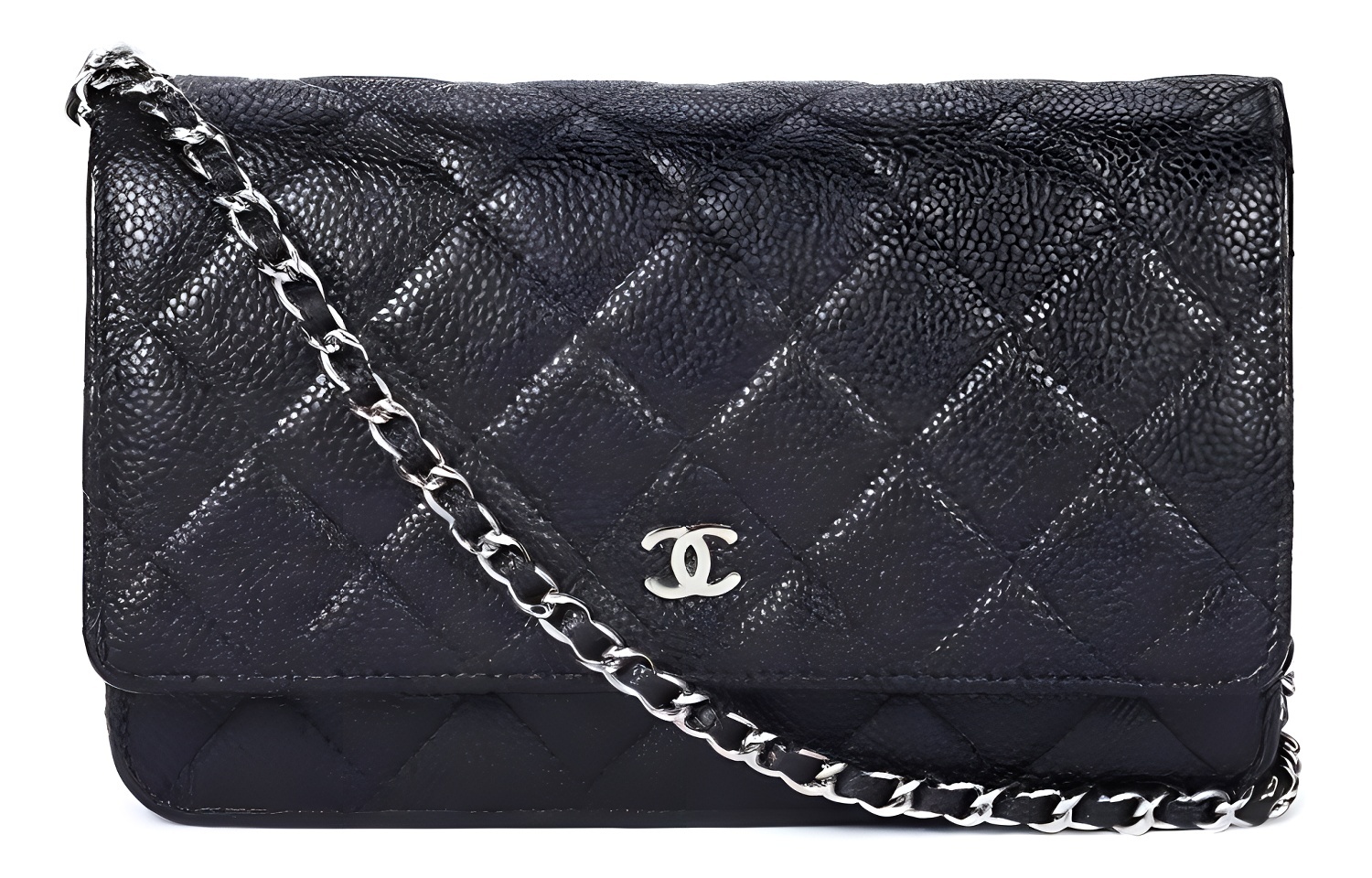 

CHANEL Зернистая телячья кожа цепочка сумочка клатч через плечо женская черная