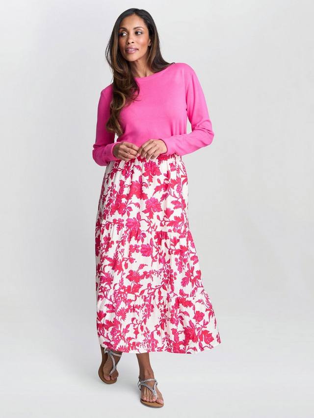 

Многоярусная юбка с цветочным принтом Gina Bacconi, Fuchsia