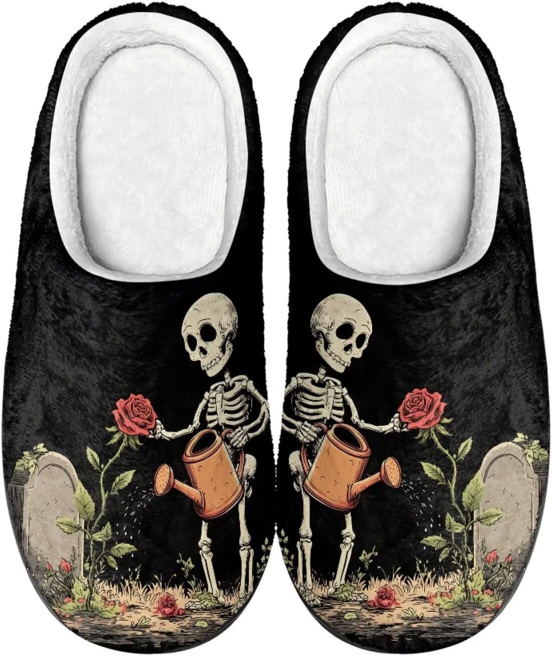 

Домашние тапочки COEQINE для женщин, мягкие, теплые, нескользящие, зимние, размеры US 4-12, Skull and Rose Goth Multi