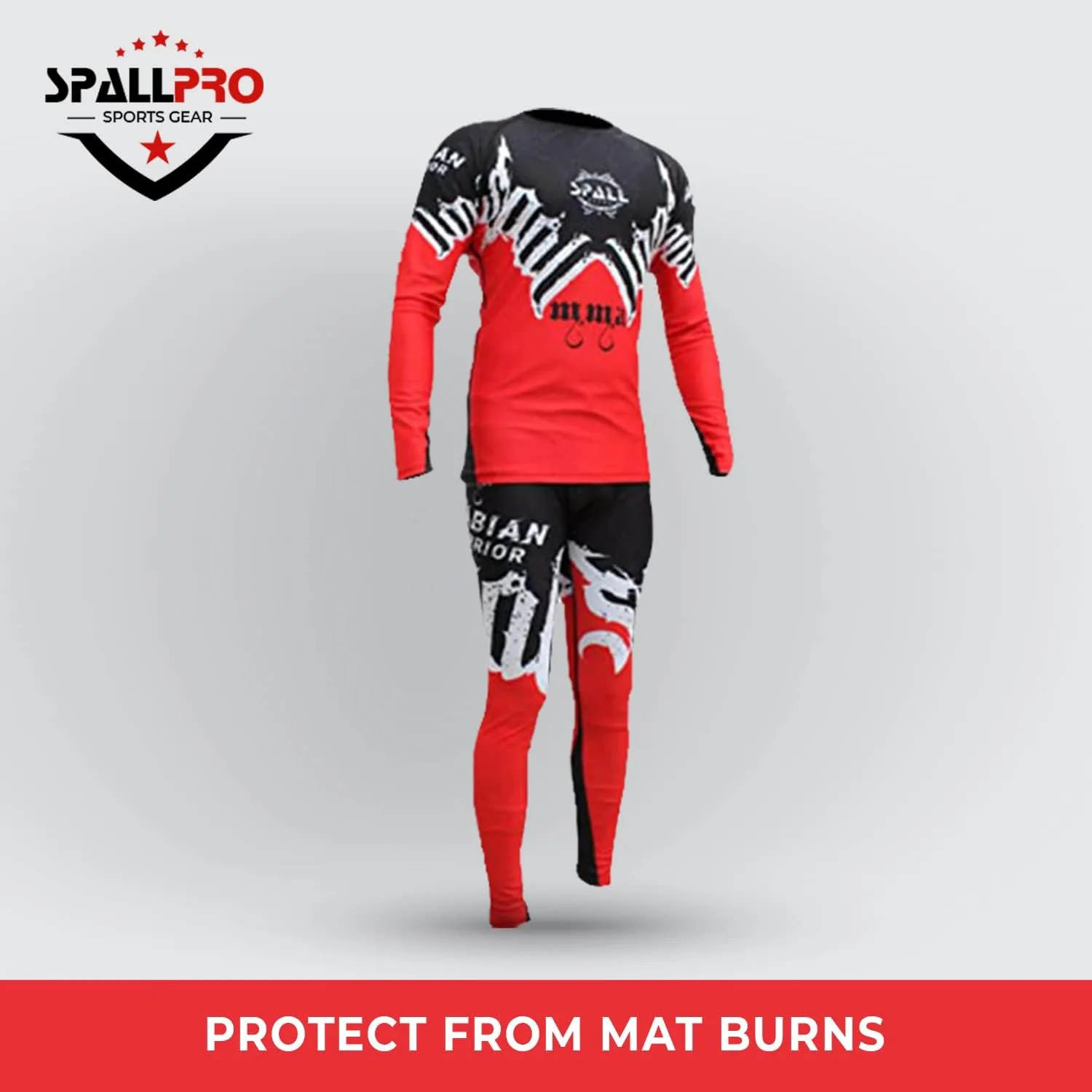 Спортивная футболка Spall Pro Power MMA BJJ Jiu Jitsu с длинным рукавом Generic, красный/черный — фото 2