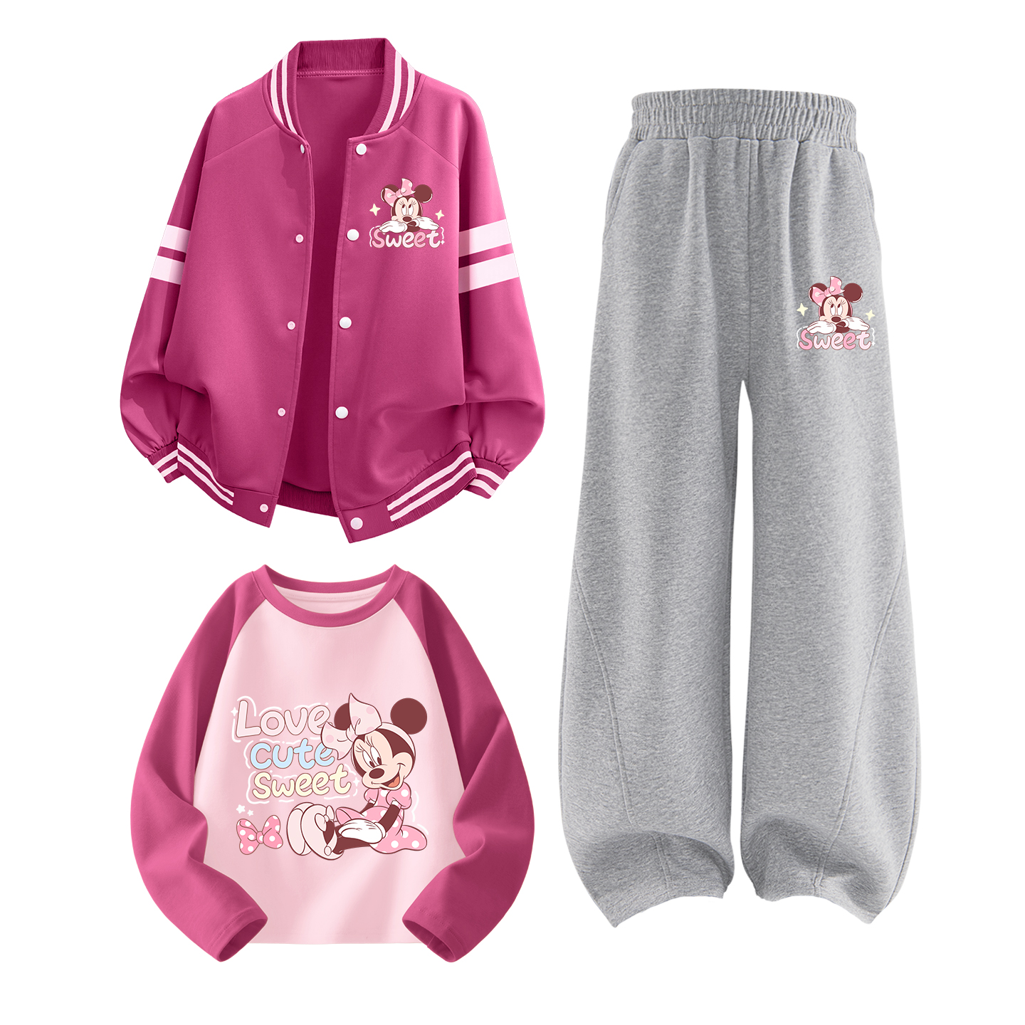 

Детский спортивный комплект Casual из 3 предметов Disney, delorée k розовый красный+delorée k светло-heather серый+delorée fuchsia