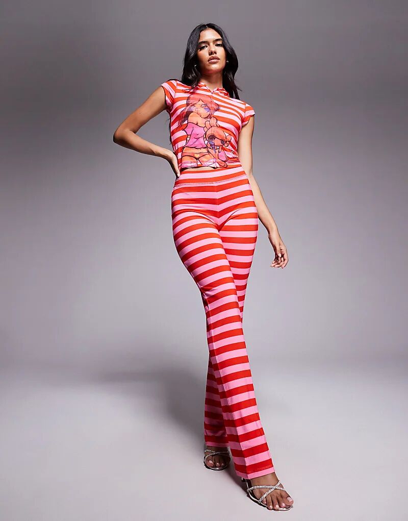 

Спортивные брюки-клеш I.AM.GIA x Fafi Blare Fafinettes с логотипом-стразами в розово-красную полоску