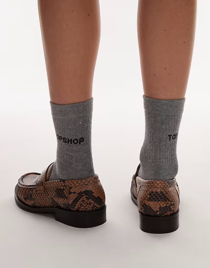 Лоферы Topshop Carey из натуральной кожи с отделкой сборками и принтом под змею — фото 4
