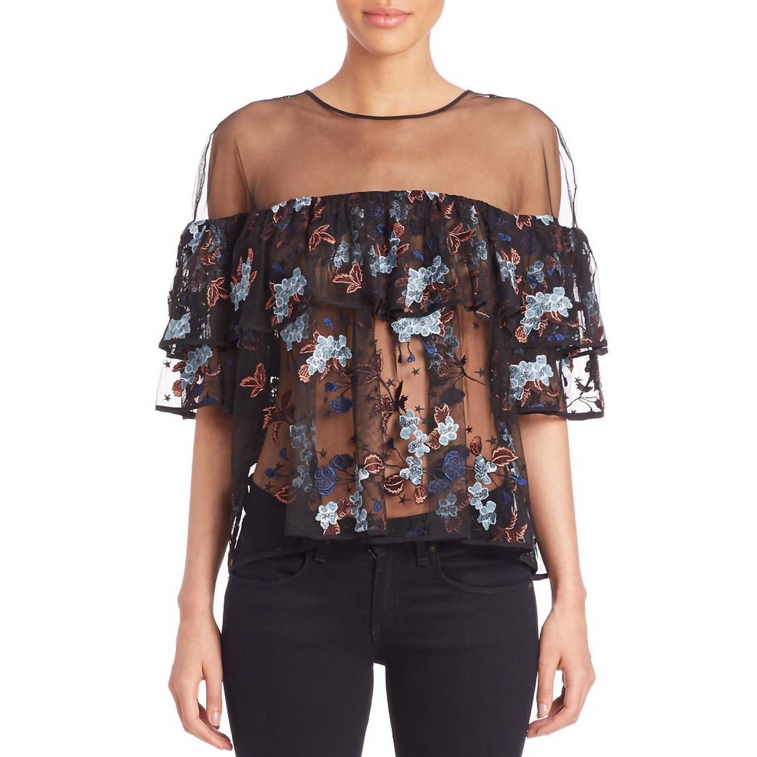 

Прозрачный топ Korus Caspian Ruffle Sheer черного цвета cinq a sept