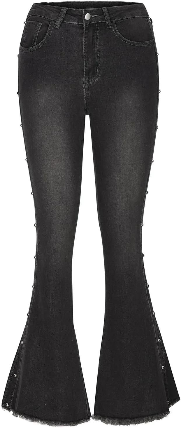 Джинсы Bell Bottom для женщин High Waisted с боковой пуговицей