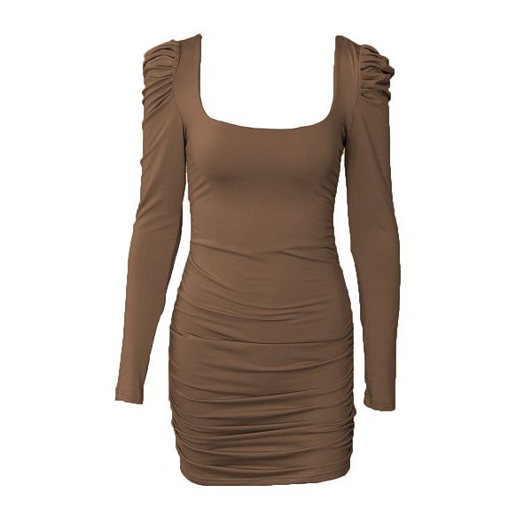 

Женское платье-мини с глубоким v-вырезом и длинными рукавами Yesfashion, Brown