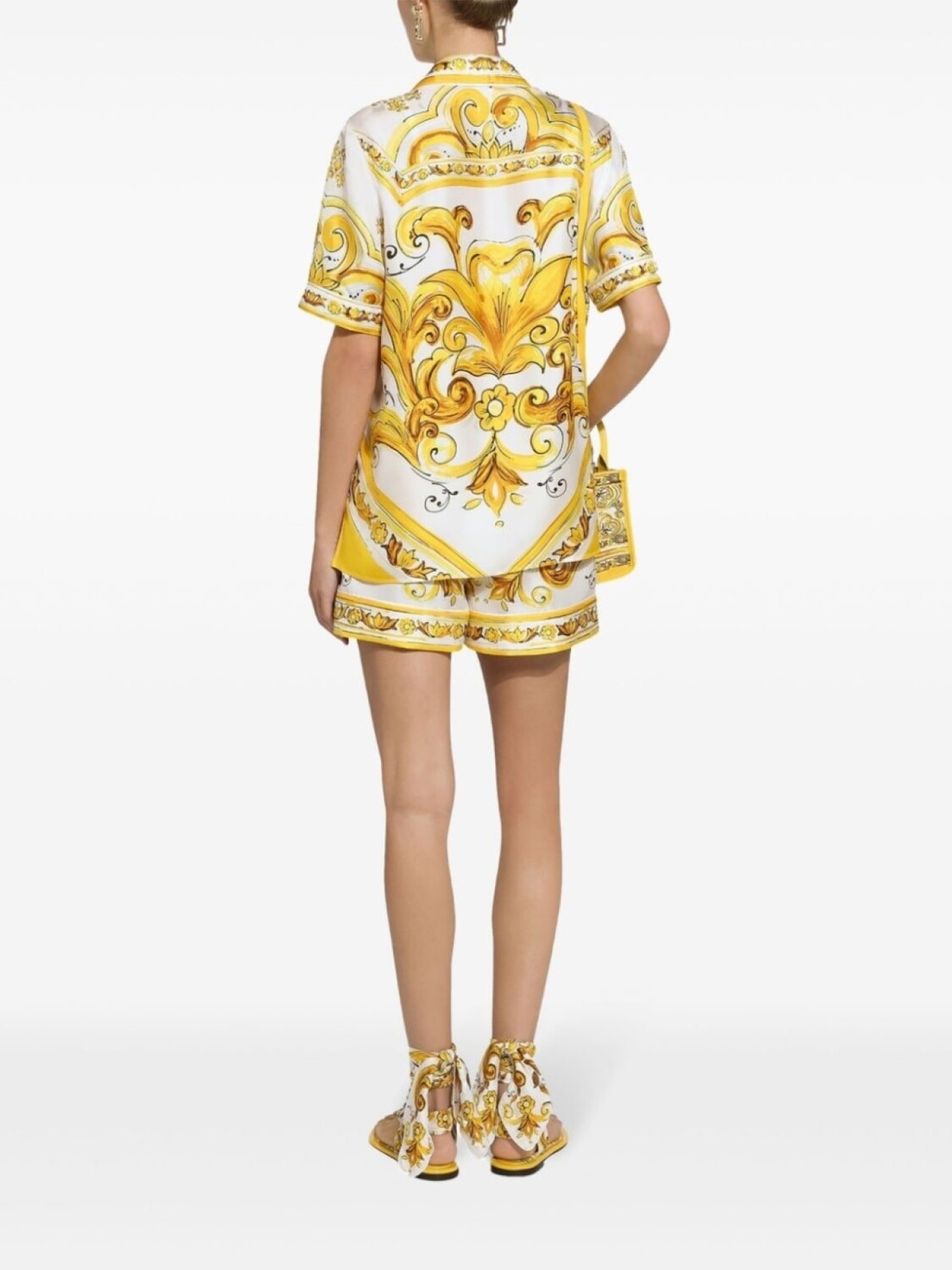 Dolce & Gabbana шелковая рубашка с принтом Majolica, желтый — фото 4