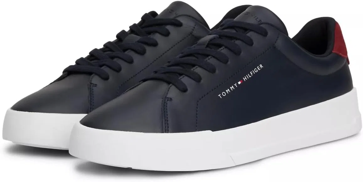 Мужские низкие кроссовки Tommy Hilfiger Low Court с кожаной отделкой Essential Trainers, Blue