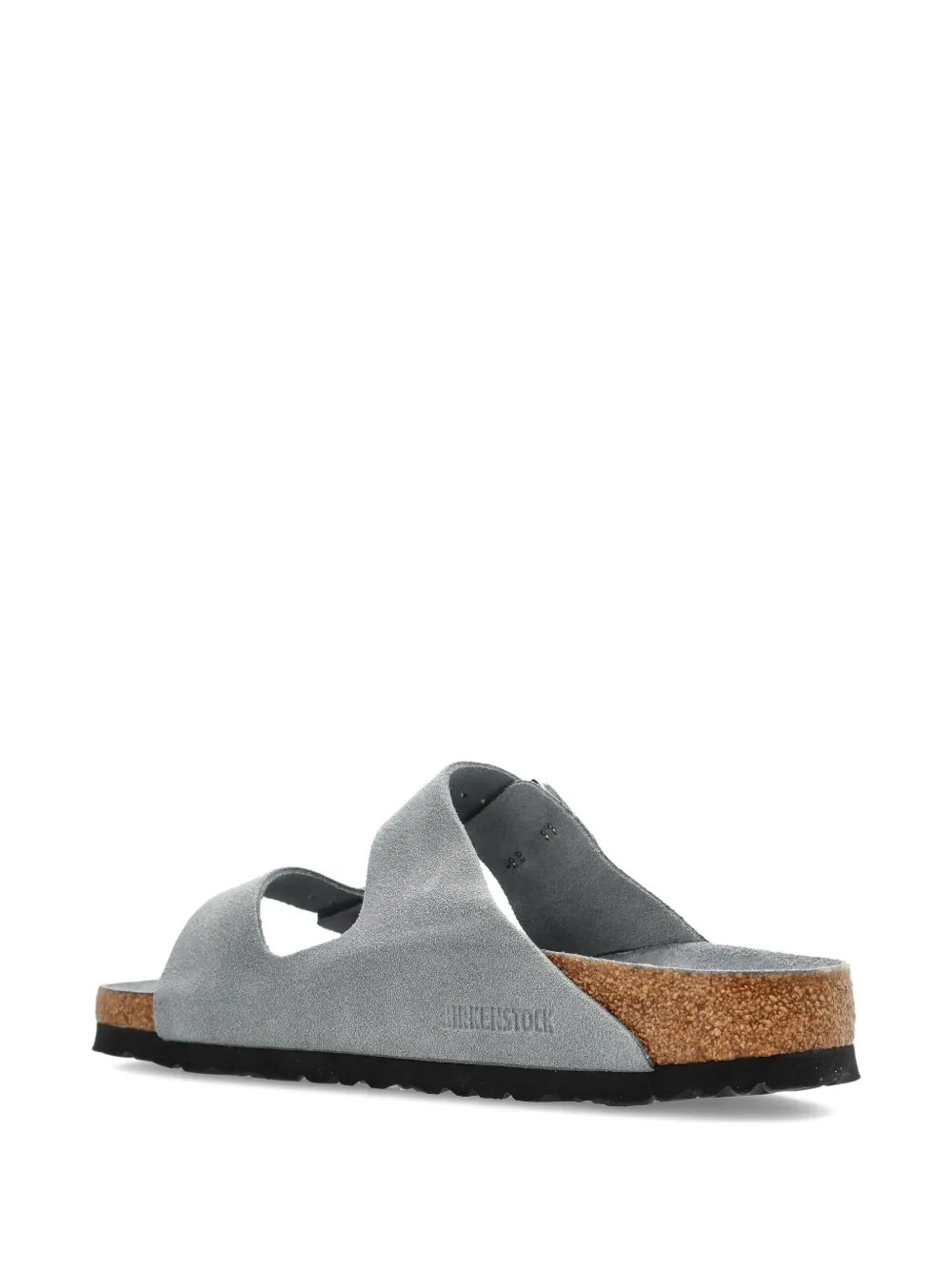 Замшевые сандалии на плоской подошве с двумя пряжками BIRKENSTOCK, серый — фото 4