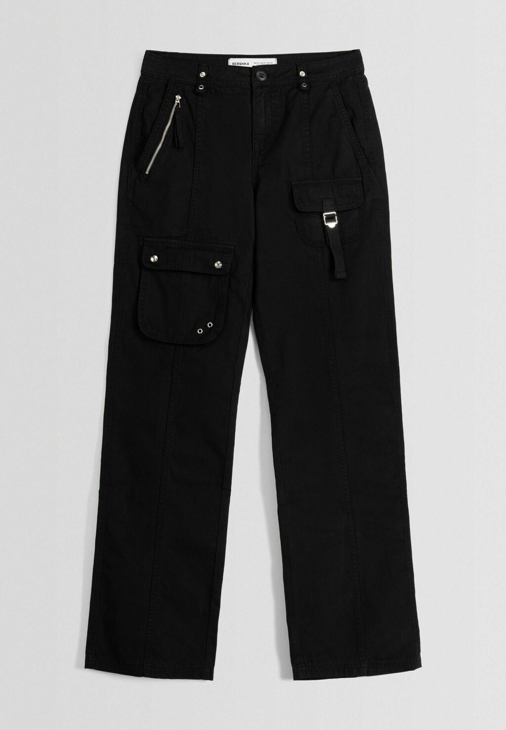

Брюки-карго Low-Waist With Strap Bershka, черный