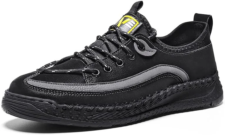 

Мужские кроссовки ручной работы из кожи с шнуровкой, низкие, для улицы, с нескользящей мягкой подошвой, дышащие, для вождения и походов ELSHTIDE, черный