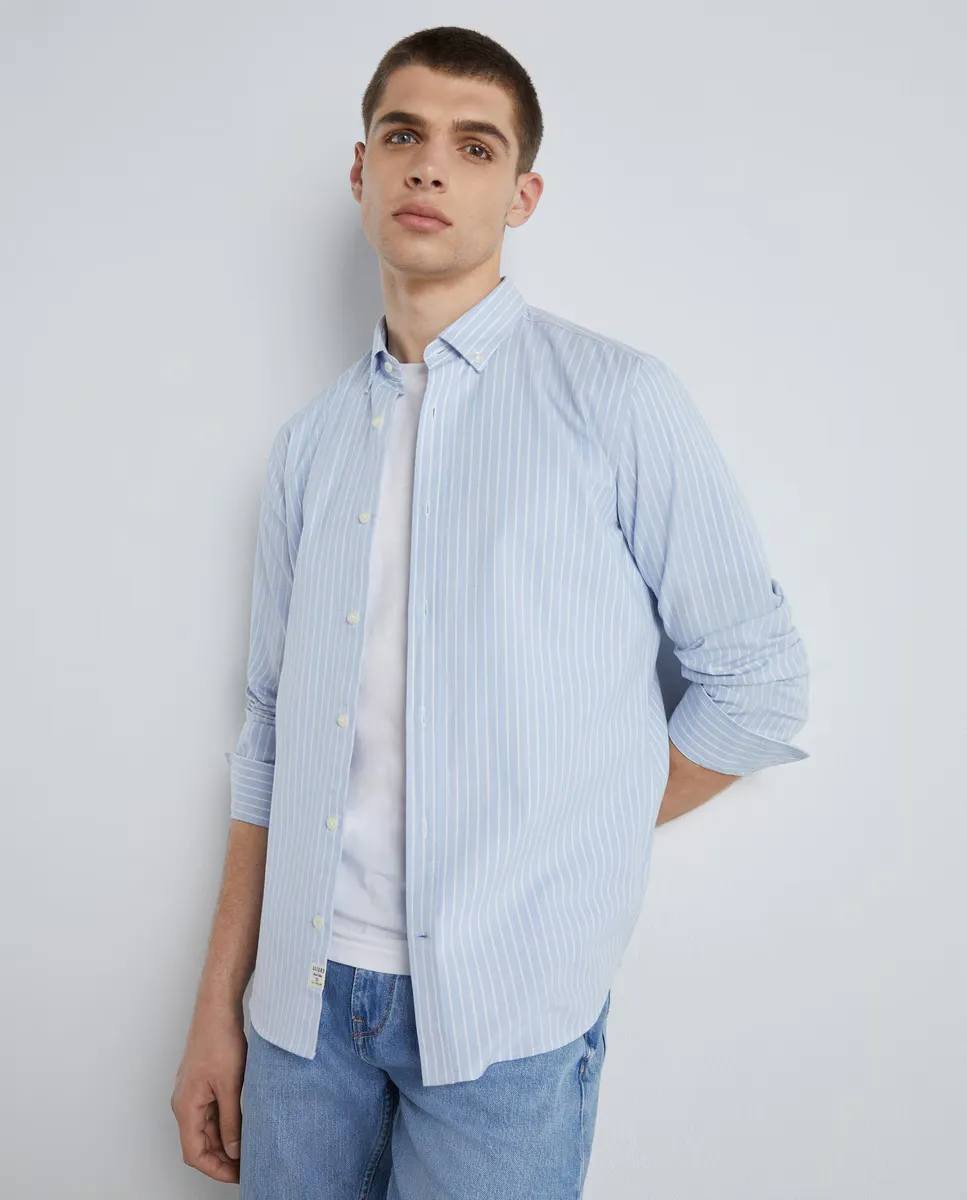 

Полосатая мужская оксфордская рубашка с длинным рукавом Easy Wear, светло-голубой