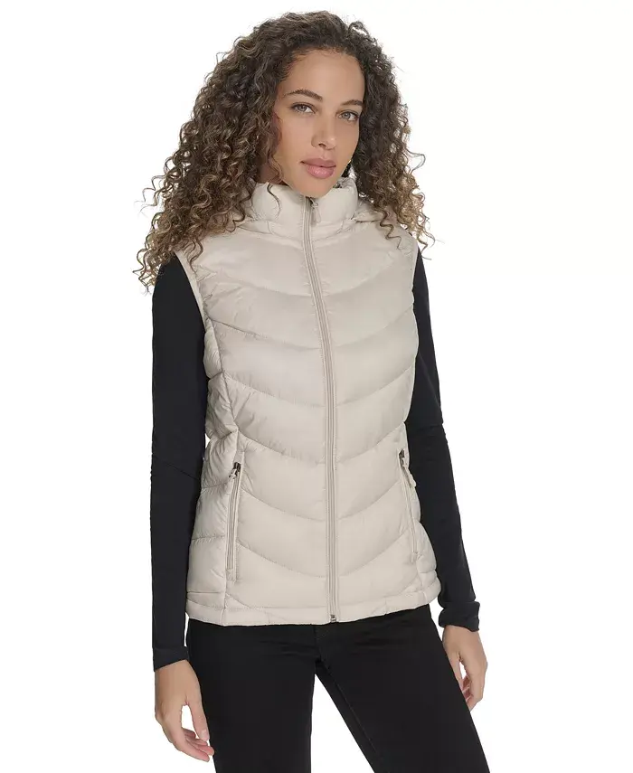 

Женский складной утепленный жилет с капюшоном Charter Club, коричневый/бежевый