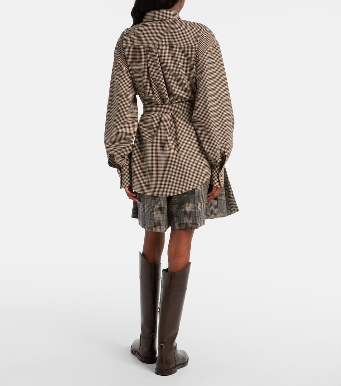 Клетчатая верхняя рубашка из натуральной шерсти Brunello Cucinelli, Brown And Beige — фото 3