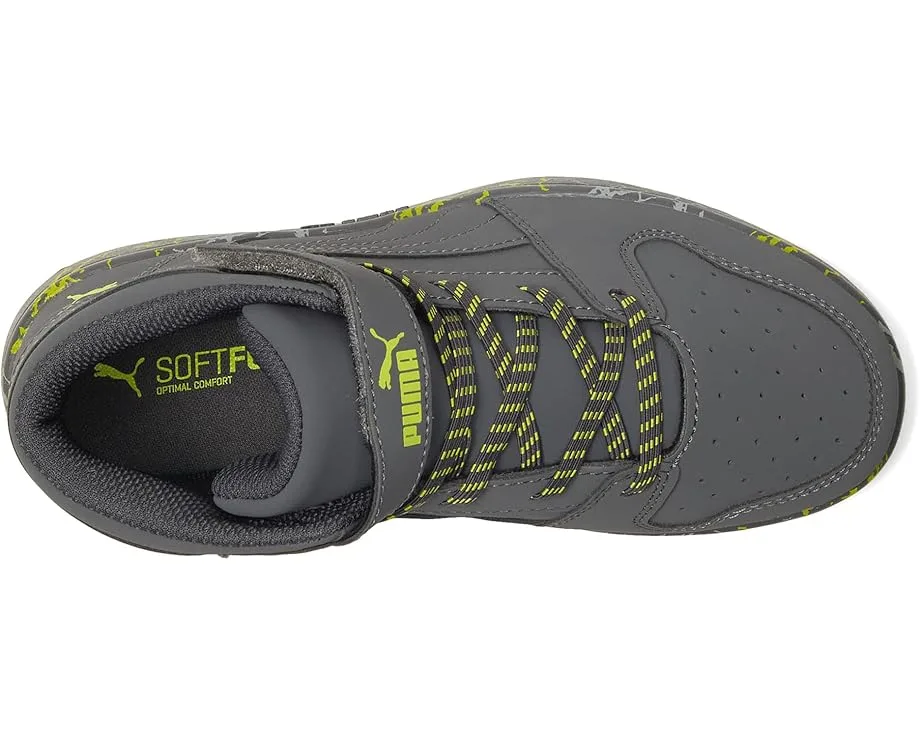 Кроссовки PUMA Kids Rebound Layup Mid Hook And Loop (Little Kid), Strong Gray/Strong Gray/Lime SmashSee Less — фото 2